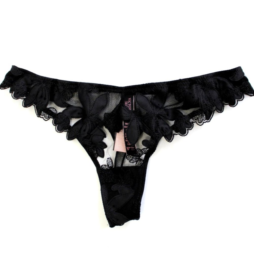 Victoria's Secret Very Sexy Floral Mesh Embroidered Thong Panty Size S